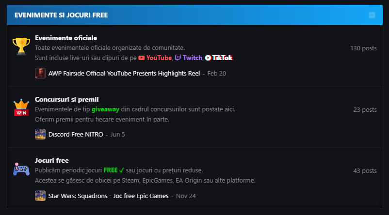 Forum responsive: evenimente si jocuri