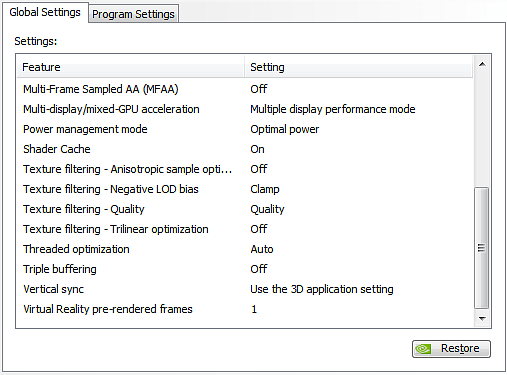 Nvidia control panel