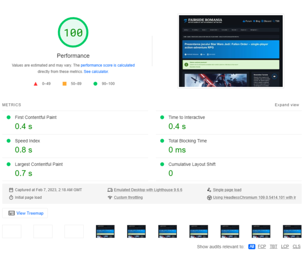 Performanta Google PageSpeed pagini articole