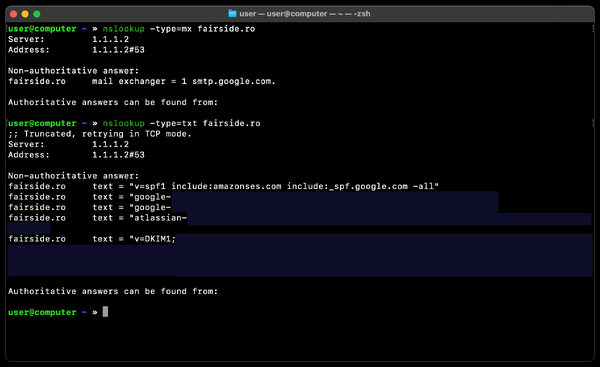 Servere DNS MX SPF Records Email Google Amazon AWS